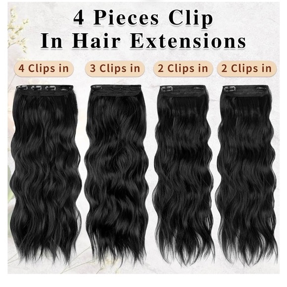 HMD Clip In Long Wavy Hair Extension 4PCS Synthetic Hairpieces 20” Dark Brown - Picture 2 of 7